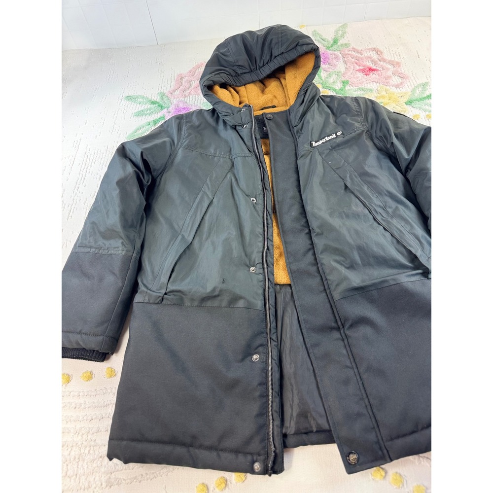 Timberland Kids Black Hooded Parka Fleece Lined Jacket Size M 10/12 - Picture 3 of 12